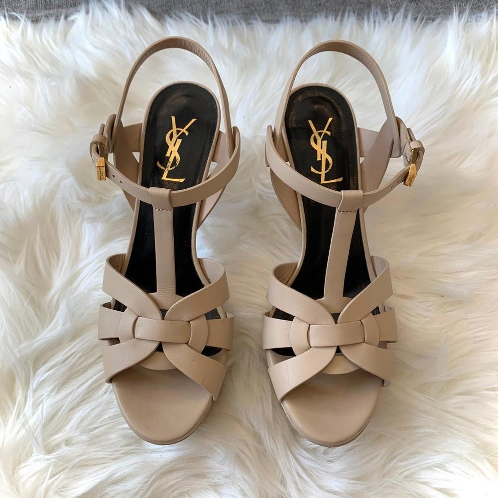 YSL Saint Laurent Tribute Beige platform sandals - Picture 1 of 6